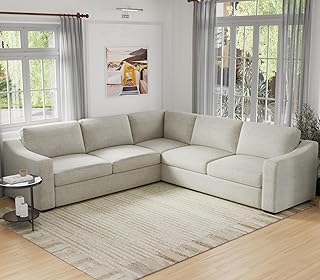 ELUCHANG Convertible Sectional, L-Shaped Couch with Extra Deep Seats, Natural Linen Fabric Comfy Modern Corner Sofa for Living Room, Office, Oatmeal | Easy to assemble, Breathable material, Extra deep seat, Easy to clean, Pet friendly