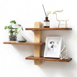 GRID FORTE Wood 3 Tier Floating Shelf, Large Minimalist Wall Shelves, Mid Century Modern Furniture, Art Deco, Plant Rock Crystal Shelving for Bedroom Living Room Office Bathroom