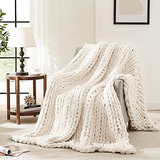L'AGRATY Chunky Knit Blanket Throw,Soft Chenille Yarn Throw Blanket 50x60,Handmade Cable Knit Crochet Blanket,Large Knit Blankets Chunky Yarn,Rope Knot Throw Blanket for Couch Sofa Bed Home Decor