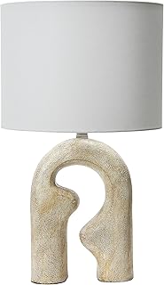 Creative Co-Op Modern Abstract Sculptural Table Lamp with Drum Shade, Distressed Natural