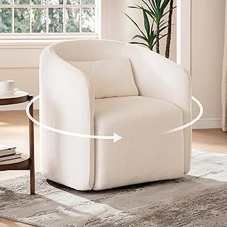 Oversized Boucle Swivel Accent Chair with 82L Hidden Storage, 360° Swivel Barrel Chair for Living Room, Small Space, Bedroom, Nursery, Modern Comfy Cloud Armchair Single Sofa, Cream White Sherpa&Teddy