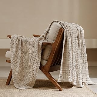 PHF 100% Cotton Waffle Weave Throw Blanket, Soft Lightweight Breathable Cozy Throws for Couch Bed Sofa, Luxury Aesthetic Blanket Gift for Home Decor & Office, 50"x60", Light Taupe/Oatmeal
