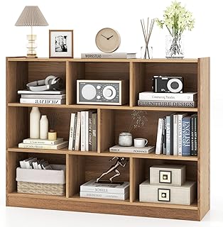 Tangkula 8-Cube Bookcase, Wood 3 Tier Open Storage Bookshelf, Modern Multipurpose Display Cabinet for Living Room, Study, Reading Nook, 48 x 12.5 x 36.5 Inch, Natural