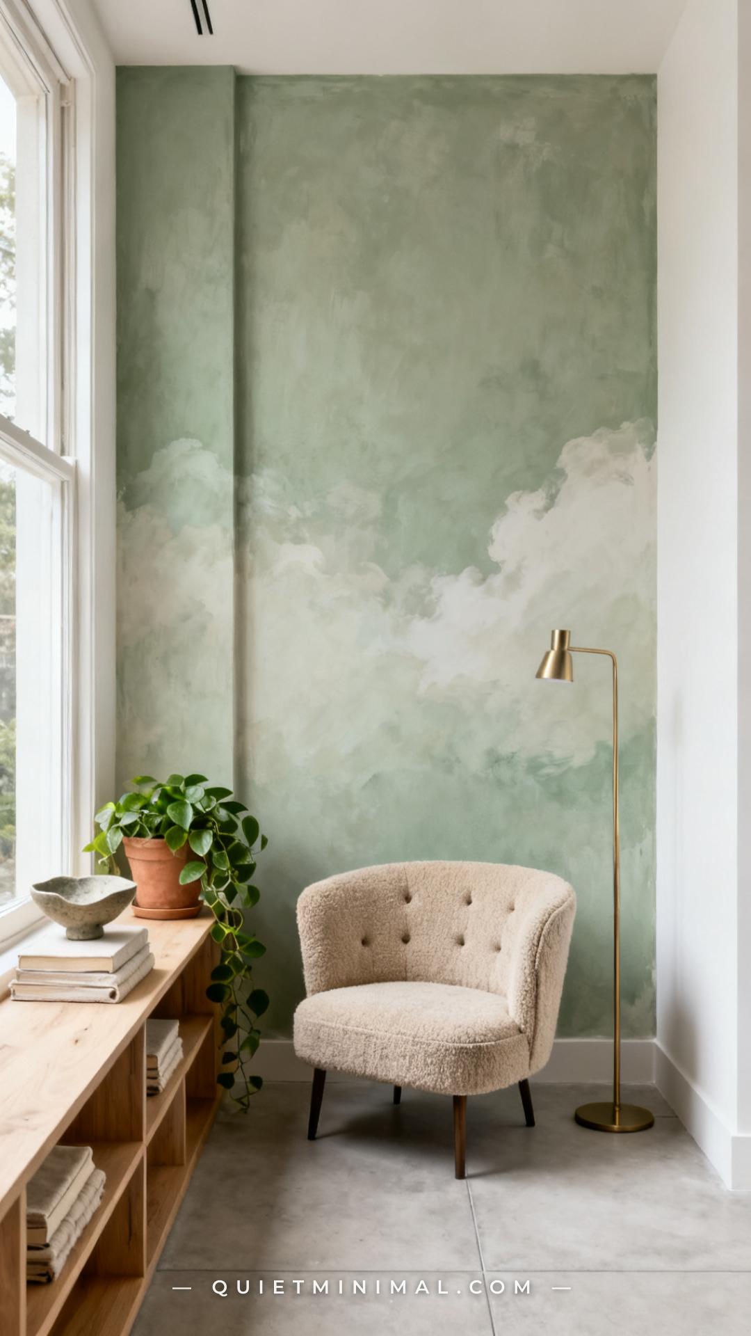 A vertical photograph captures the full wall and surrounding room context of a living room accent wall finished in limew