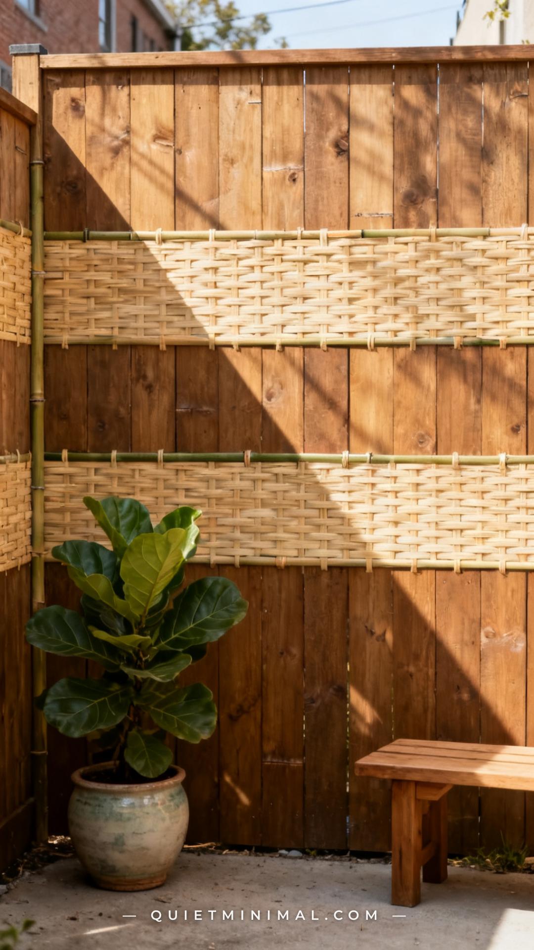 A wide vertical photograph shows a wooden privacy fence in a rented backyard