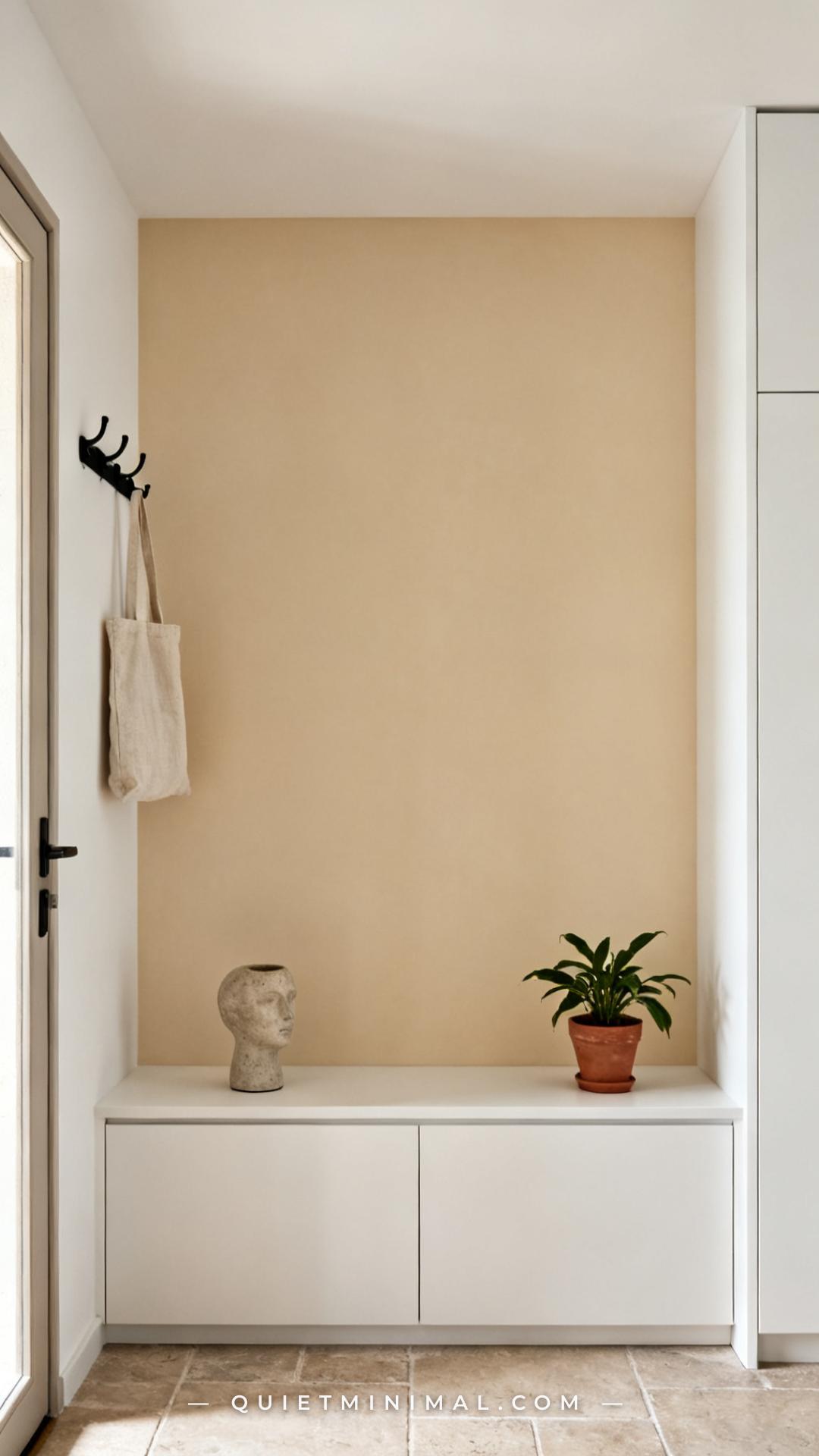 A medium-wide vertical photograph of a minimalist home entryway