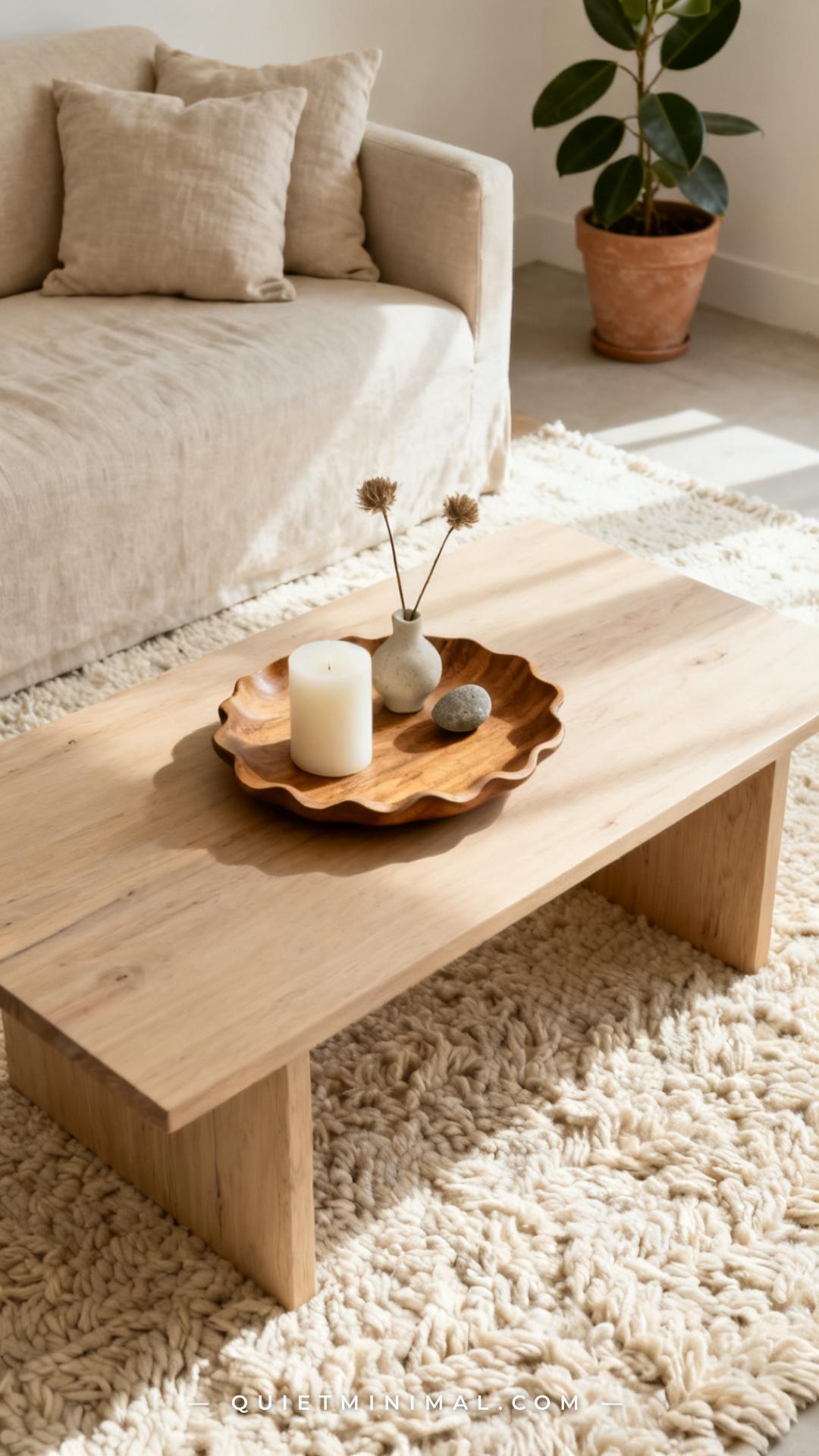 A medium-wide photograph captures a living room coffee table from a slightly elevated angle