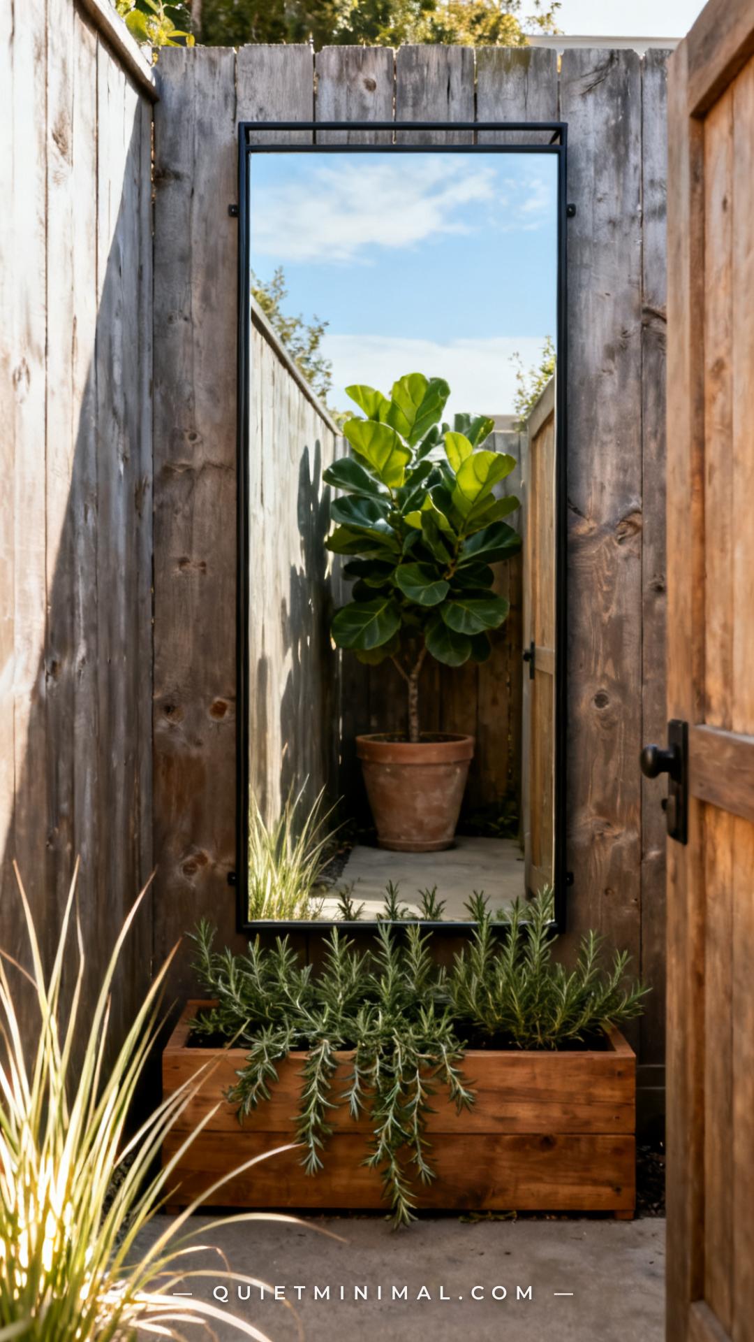 A medium-wide vertical photograph of a compact garden side yard