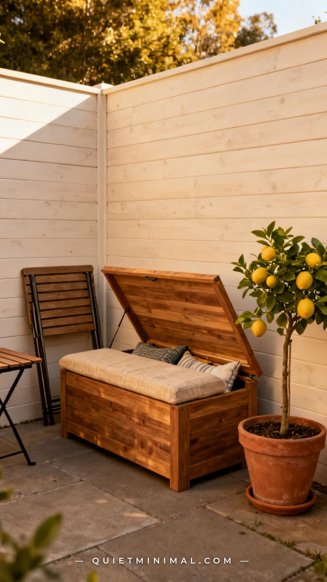 A vertical photograph of a small backyard corner from a standing-height angle