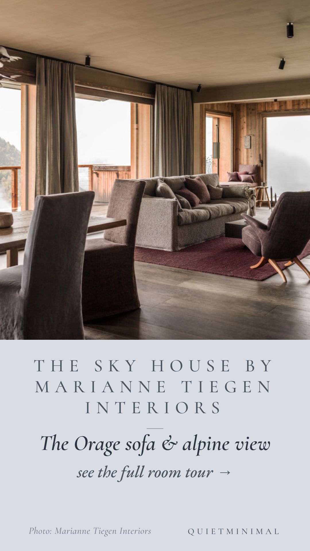 The Sky House by Marianne Tiegen Interiors — The Orage sofa & alpine view