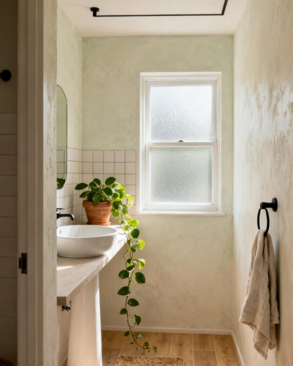 10 Bathroom Aesthetic Ideas with Warm Neutrals, Woven Textures & Greenery
