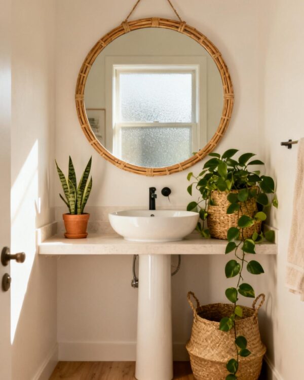 11 Bathroom Decor Ideas With Plants, Mirrors, and Earthy Natural Textures