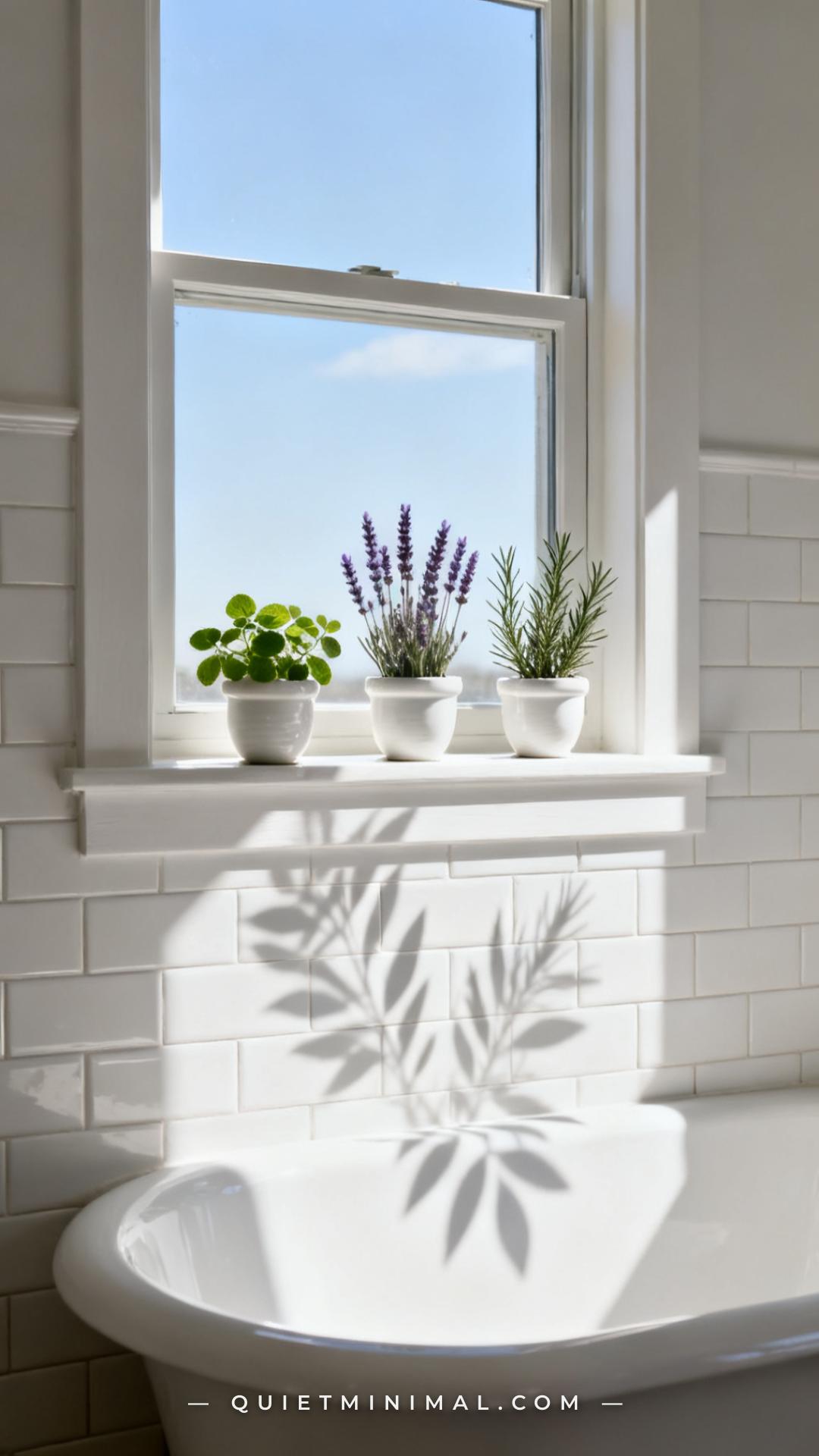 A wide horizontal photograph of a bathroom window with a wide