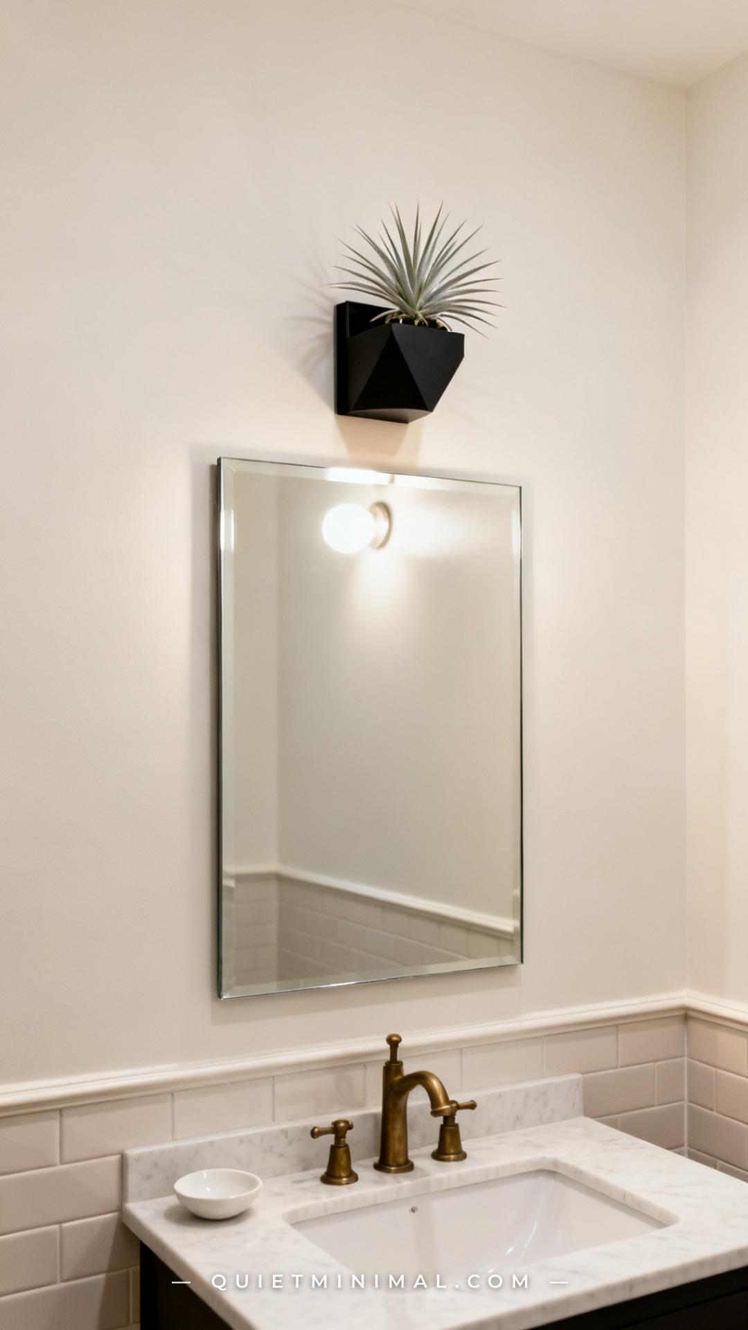 A wide vertical photograph of a modern bathroom vanity wall