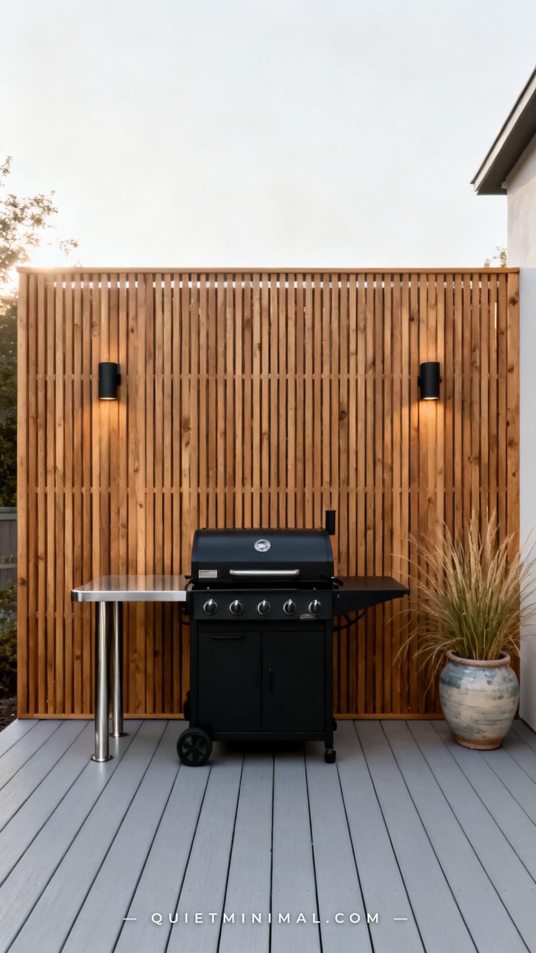 A vertical medium-wide photograph establishes a backyard grill station zone against a clean backdrop