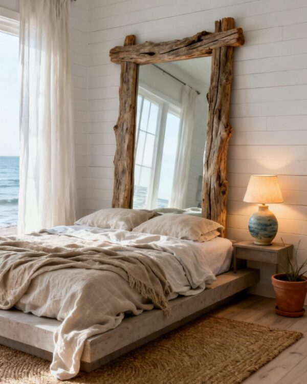 29 Coastal Bedroom Accessories Ideas: Driftwood Mirrors, Shell Accents & Linen Throws