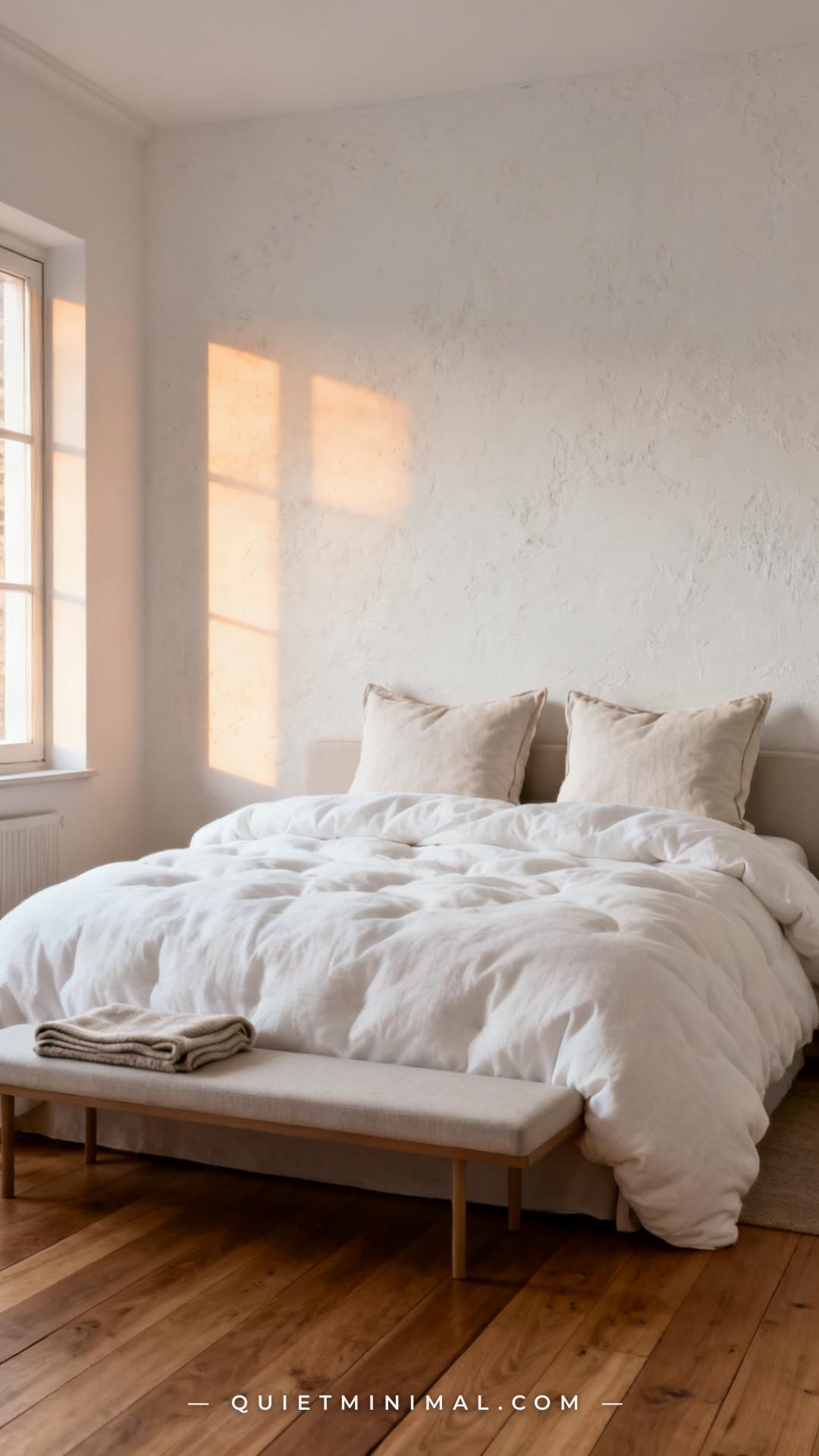 A wide-angle view of a bedroom where the focus is on a generously full