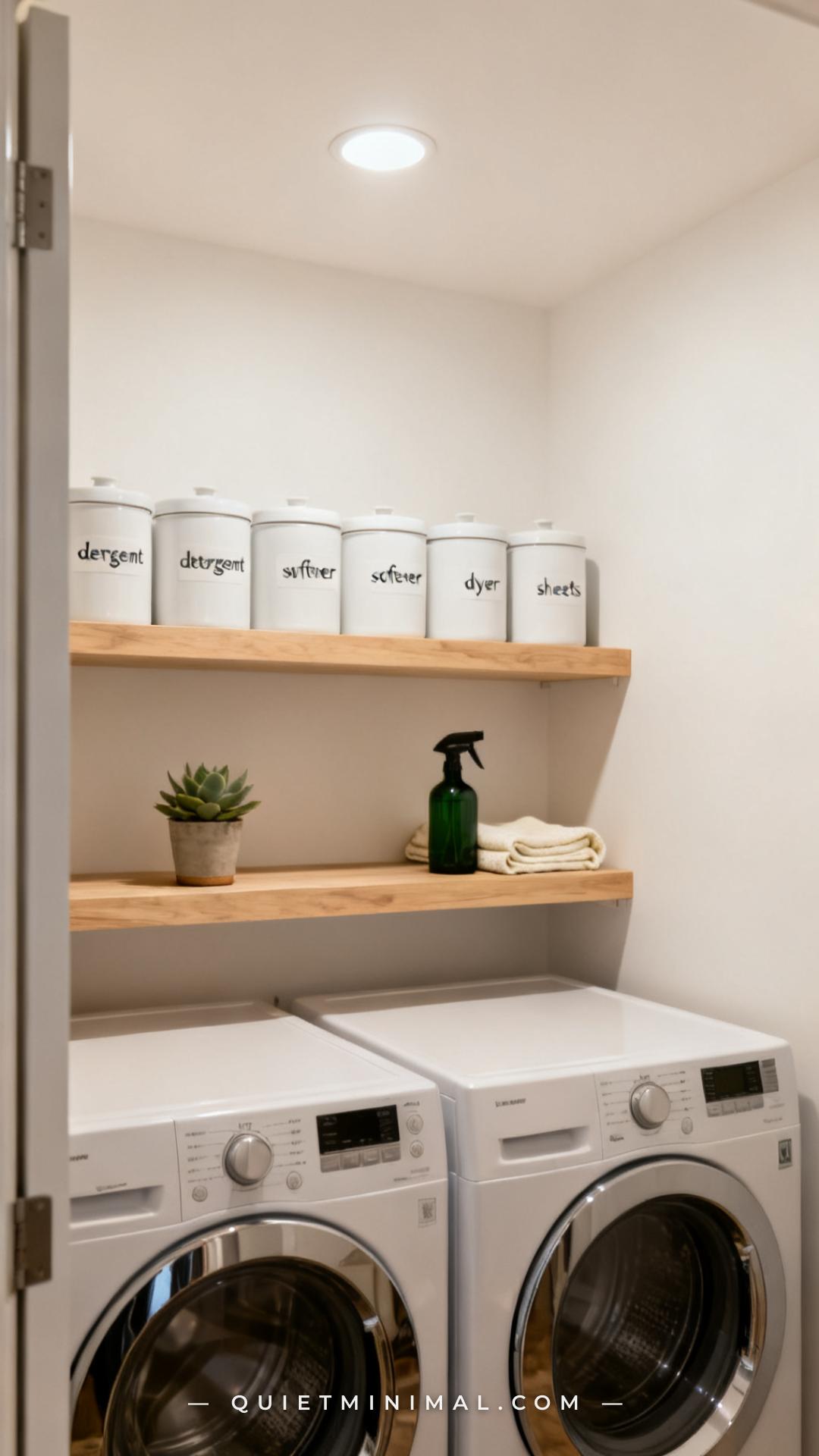A vertical photograph captures the full laundry closet from a medium-wide angle