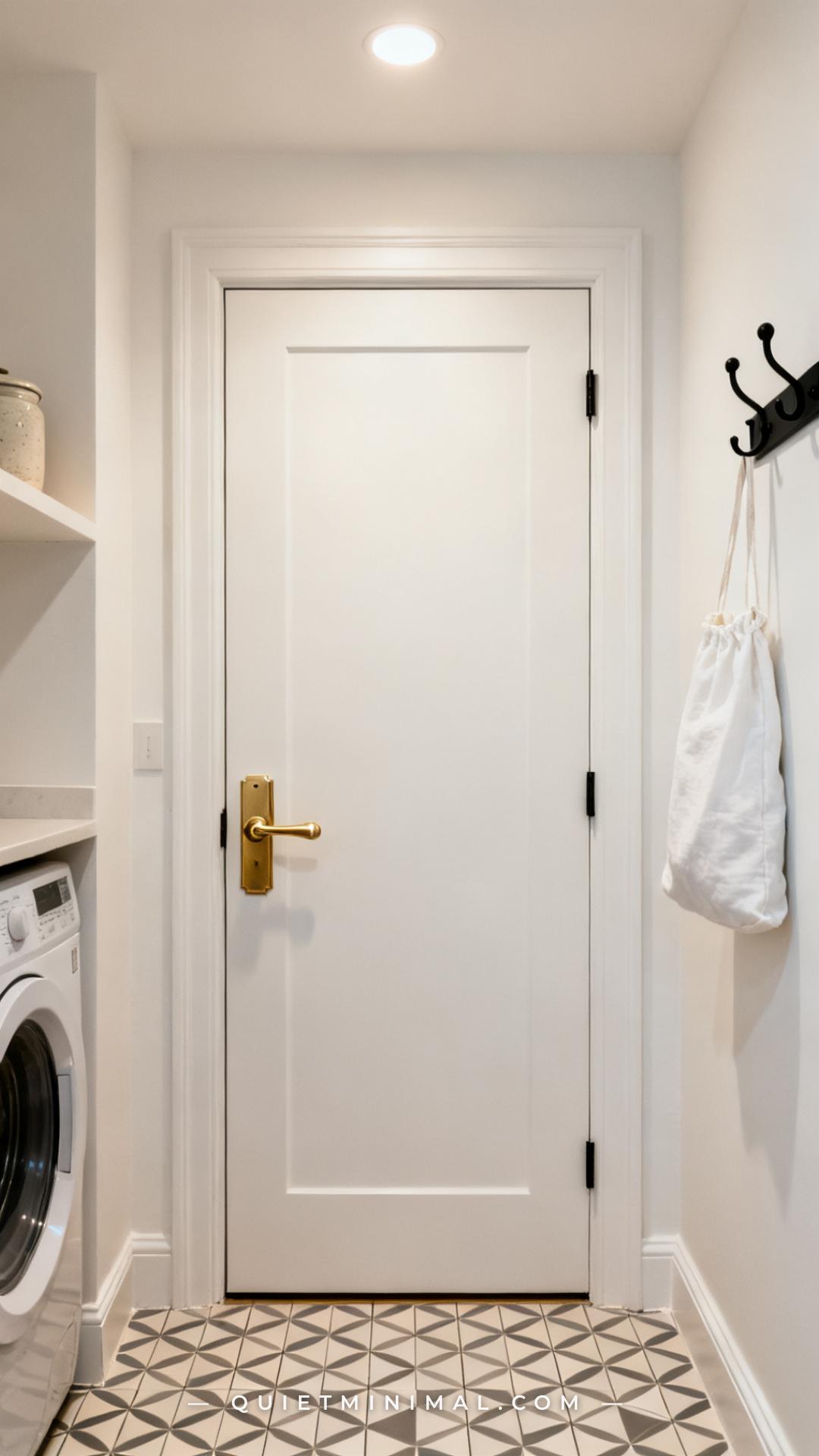 A wide vertical photograph showing the interior of a laundry room door from inside the room