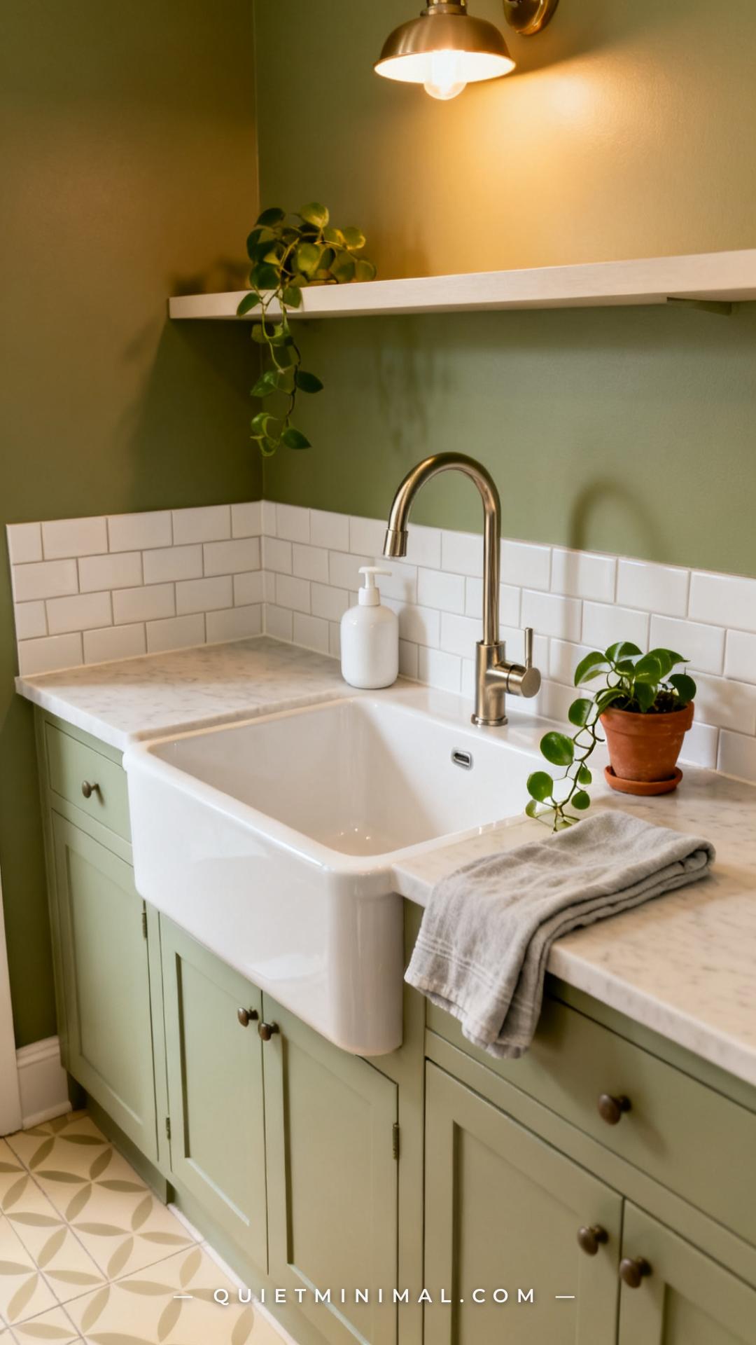 A wide photograph of a laundry room utility sink area