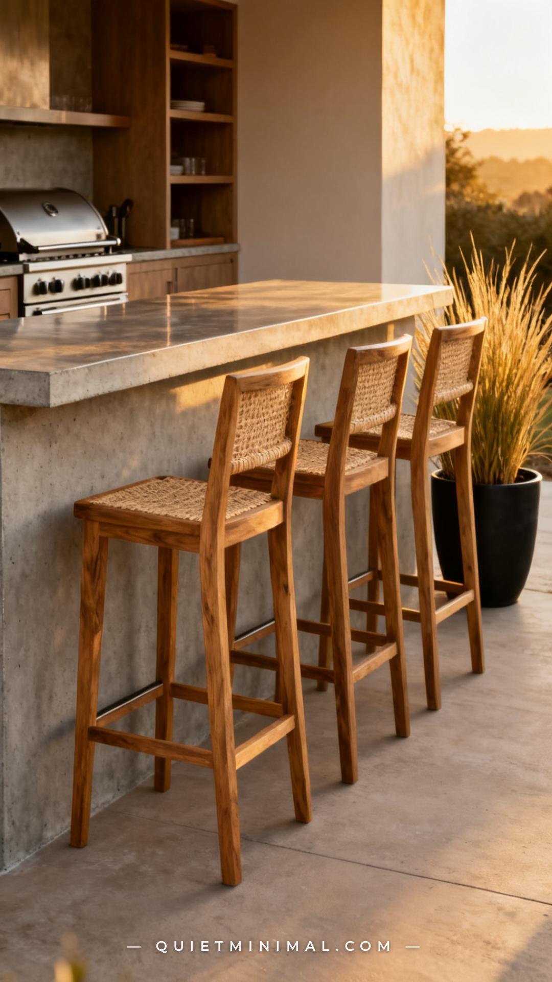 A vertical photograph of the guest-side of an outdoor kitchen island