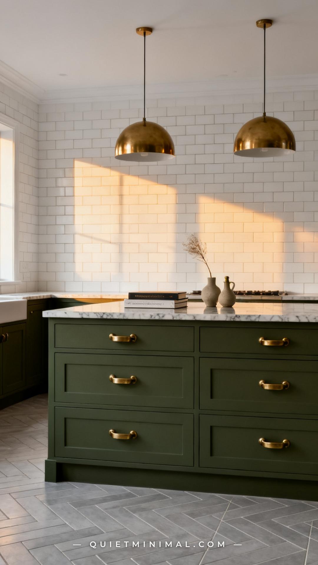 A medium-wide vertical photograph shows a kitchen island painted in deep