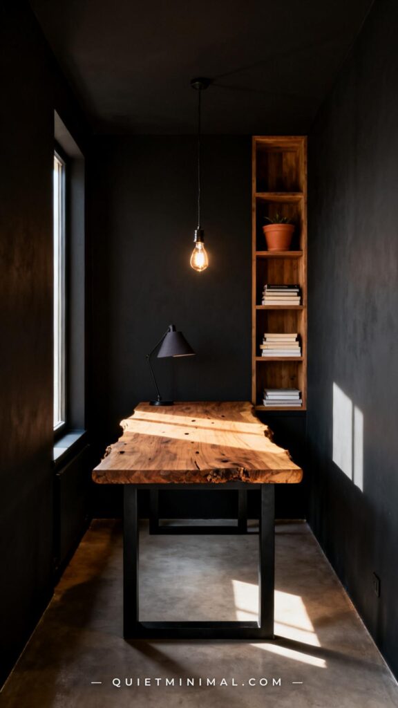 12 Rustic Desk Ideas with Raw Wood Slab Tops, Aged Iron Legs, and Dark ...