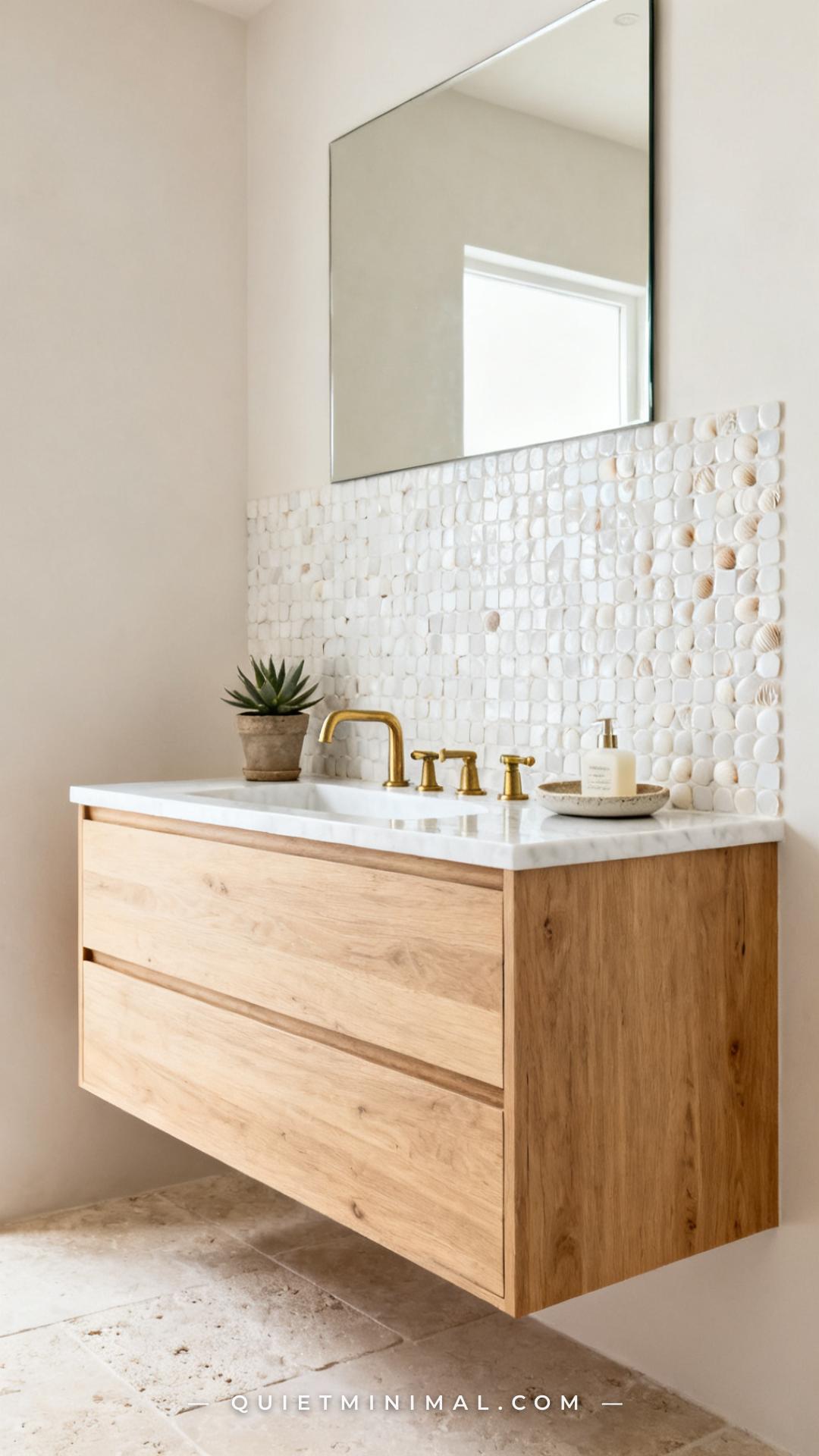 A vertical photograph establishes a full bathroom vanity scene