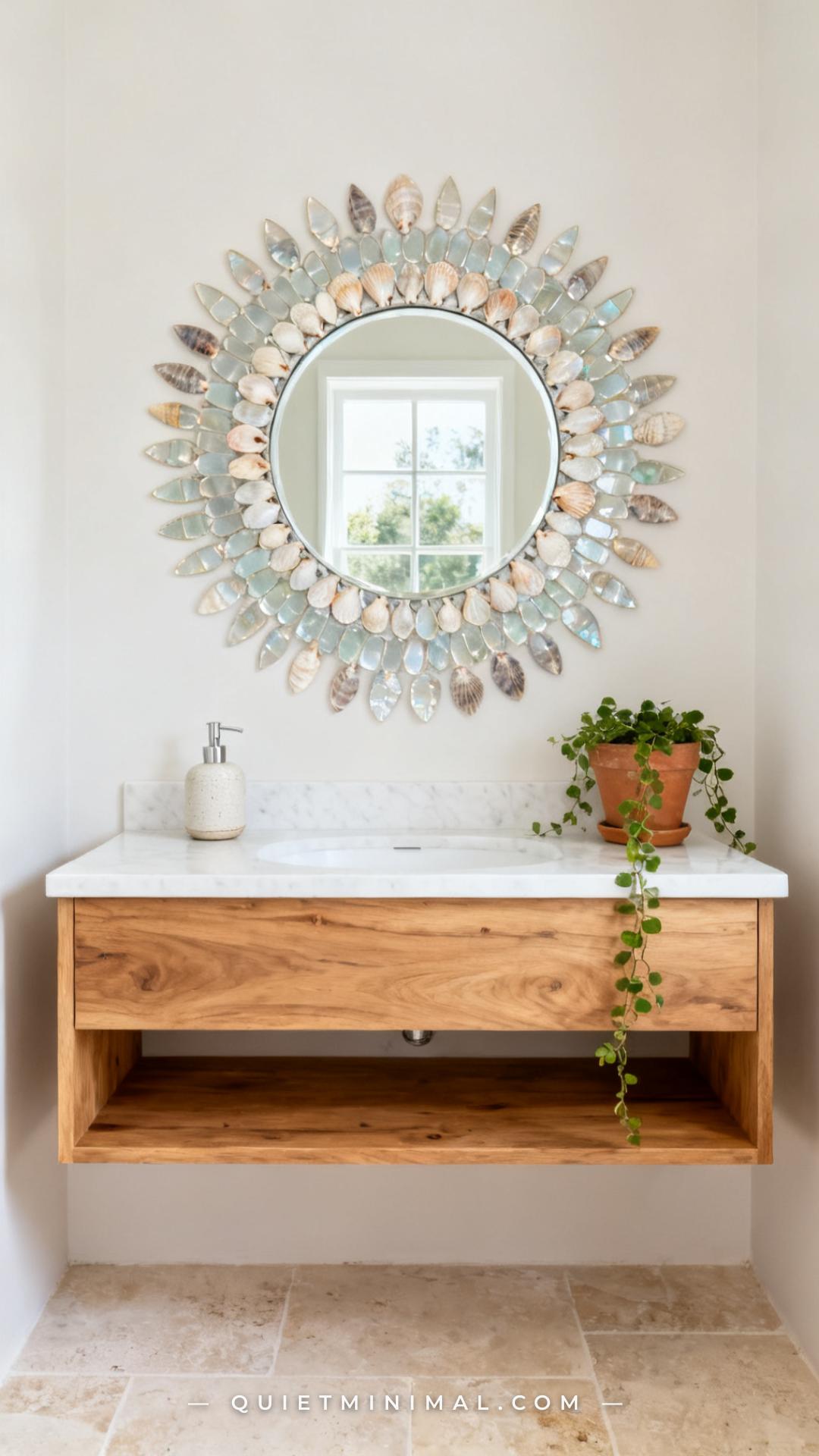 A vertical photograph establishes a full bathroom vanity wall