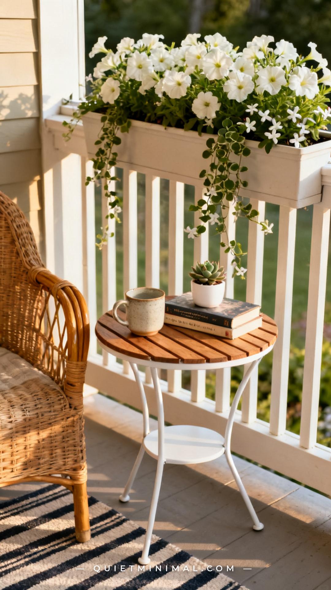 A wide vertical photograph showing the right-side portion of a summer front porch seating arrangement