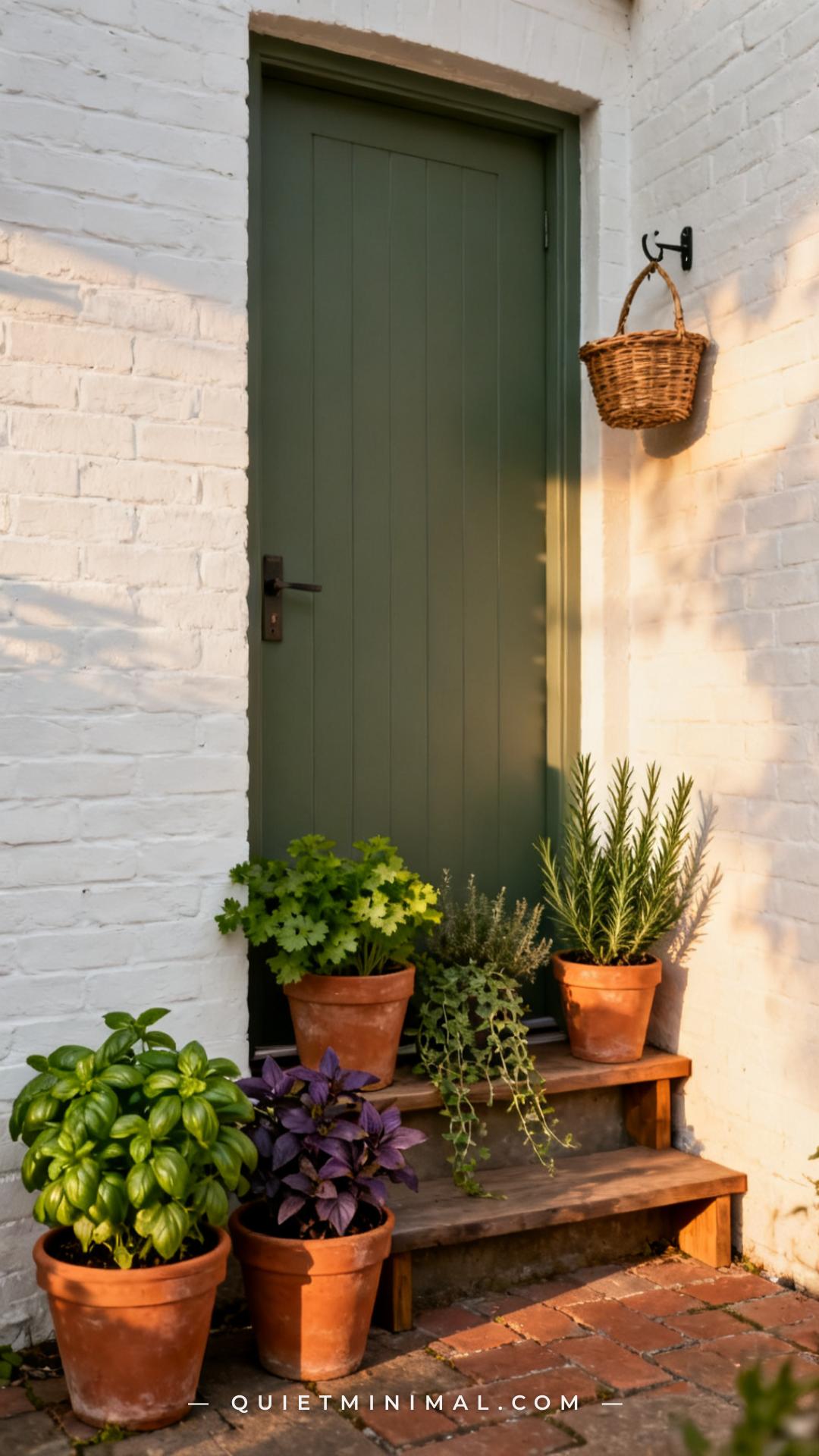 A vertical photograph captures a wide view of a back door entrance with a narrow patio or step landing