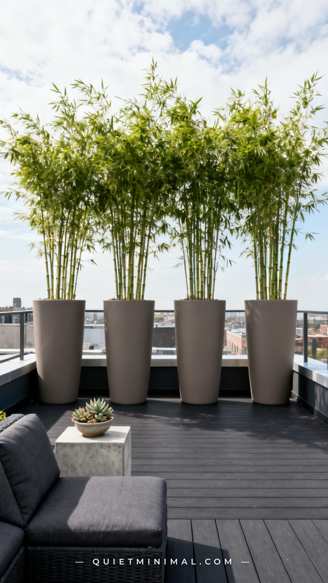A wide vertical photograph of a modern rooftop deck or elevated balcony