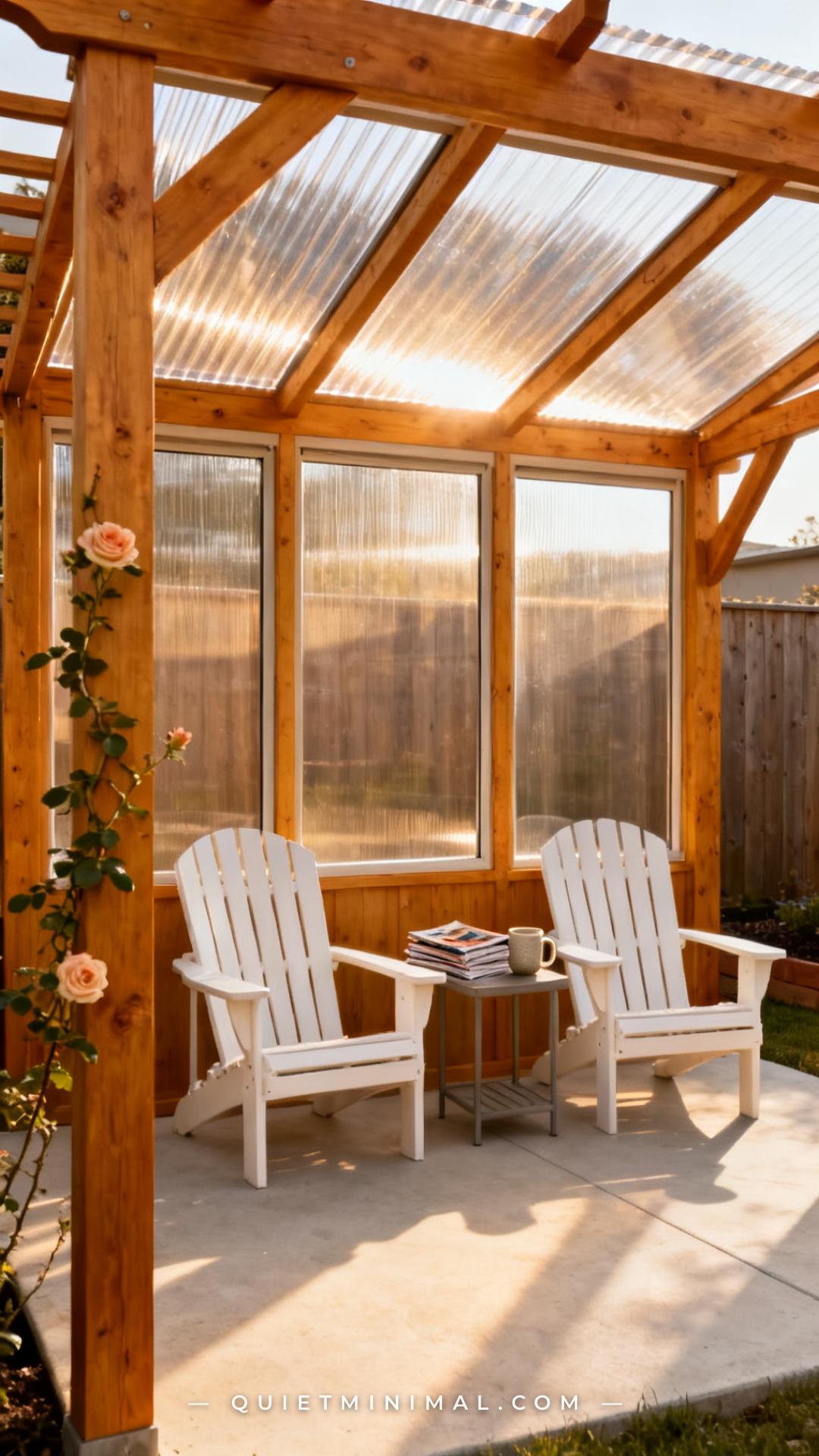 A medium-wide vertical photograph establishes a backyard pergola built from natural cedar beams with a warm honey finish