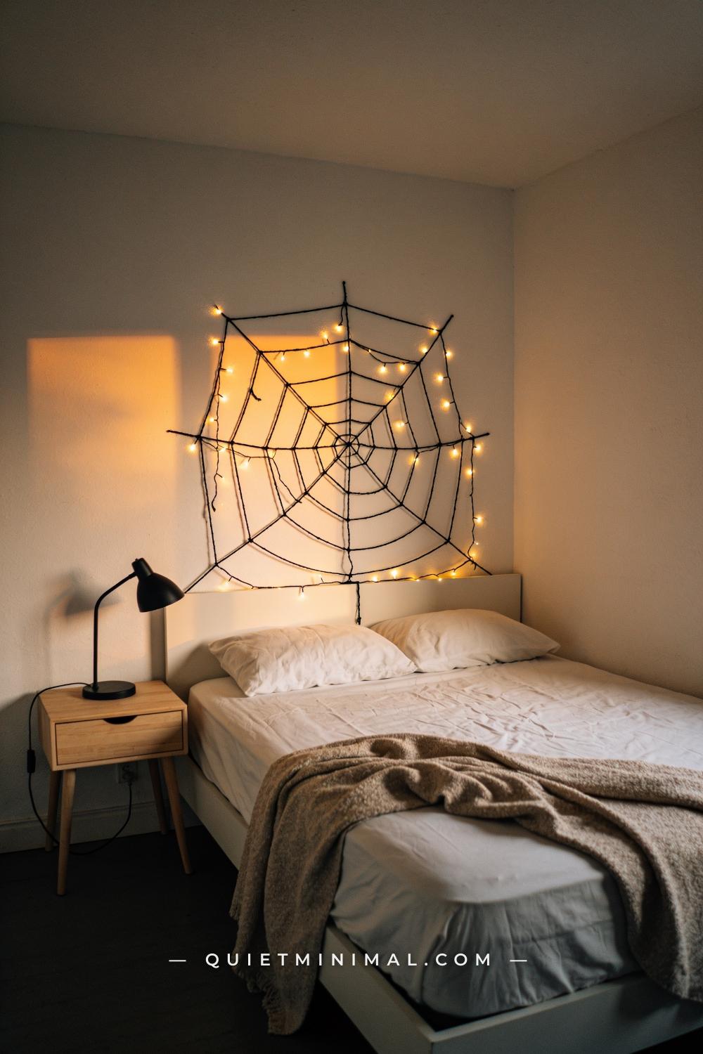 A wide establishing shot from across the full bedroom