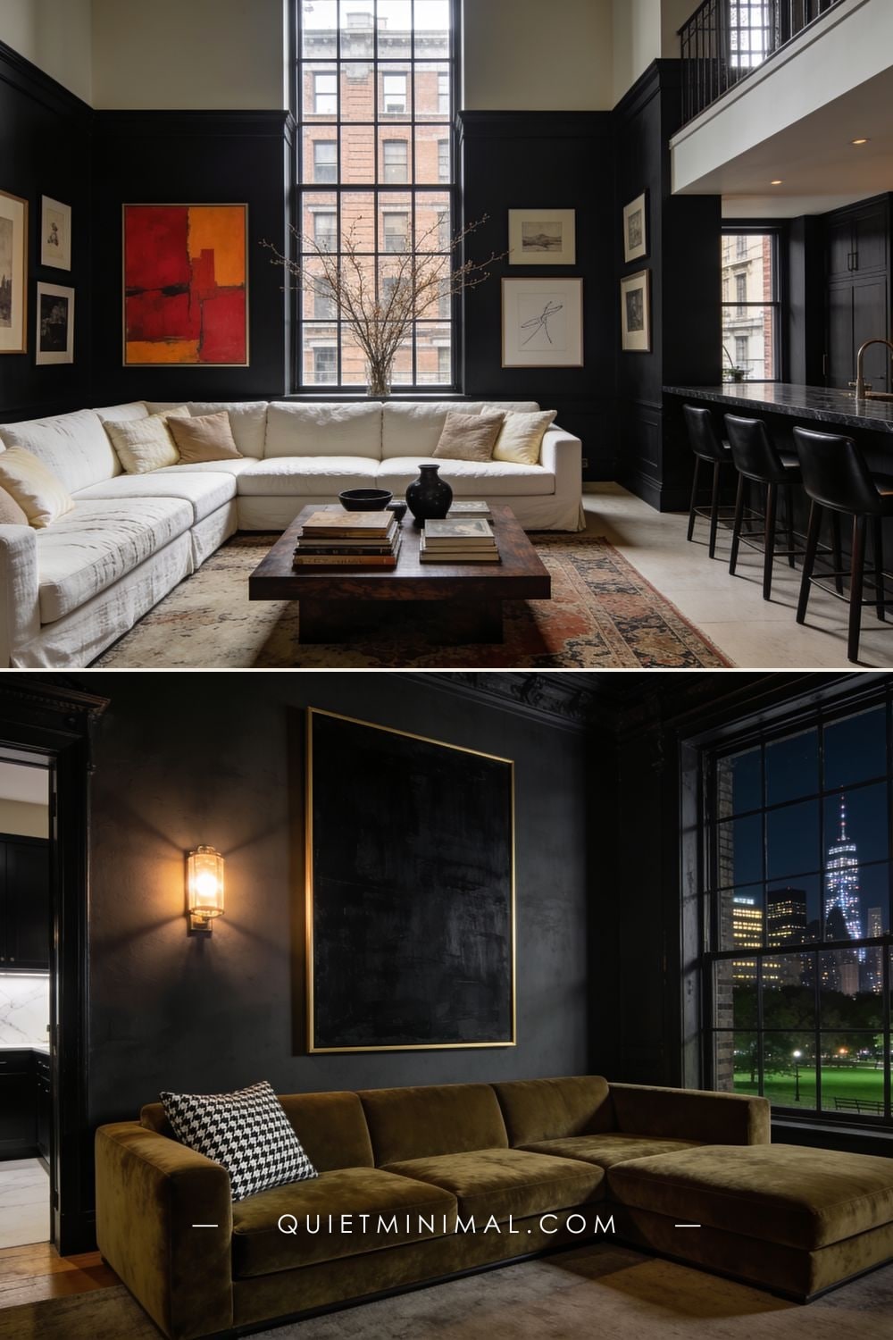 Charcoal, Ink and Near-Black Walls — small New York apartment interior