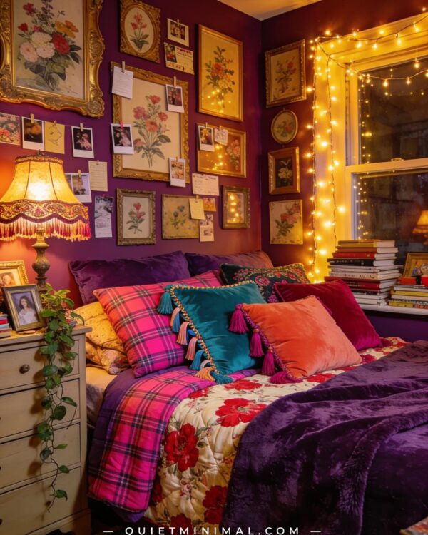 Purple Preppy Bedroom Ideas: Lavender Plaid, Gold Accents & Botanical Prints Done Right
