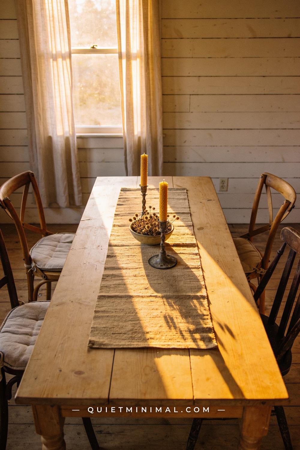 A wide establishing shot from the far end of the dining room