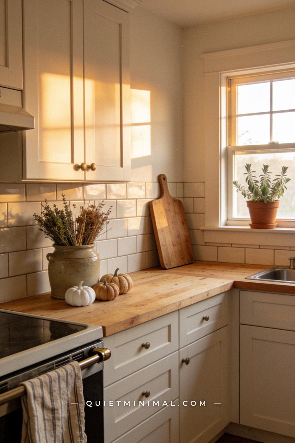 A wide establishing shot from across the kitchen