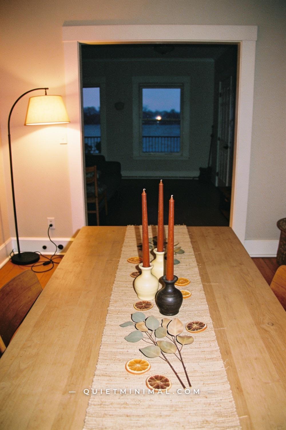 A wide establishing shot from the doorway of the dining room