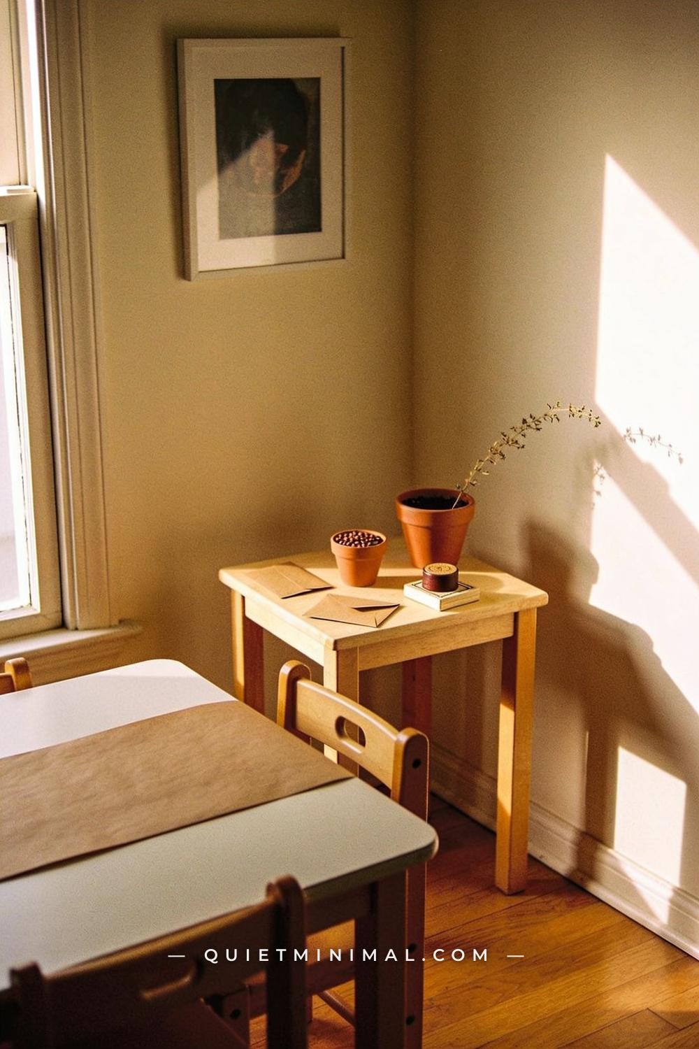A wide establishing shot of a corner of the kids dining room