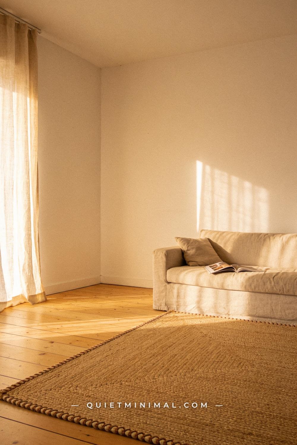 A wide establishing shot taken from the far corner of a living room