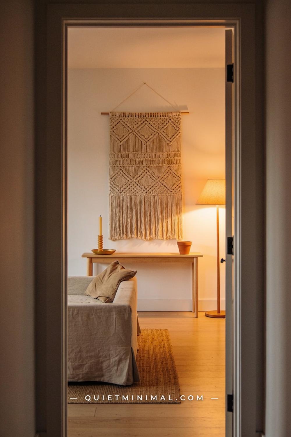 A wide establishing shot from across a living room taken from the doorway