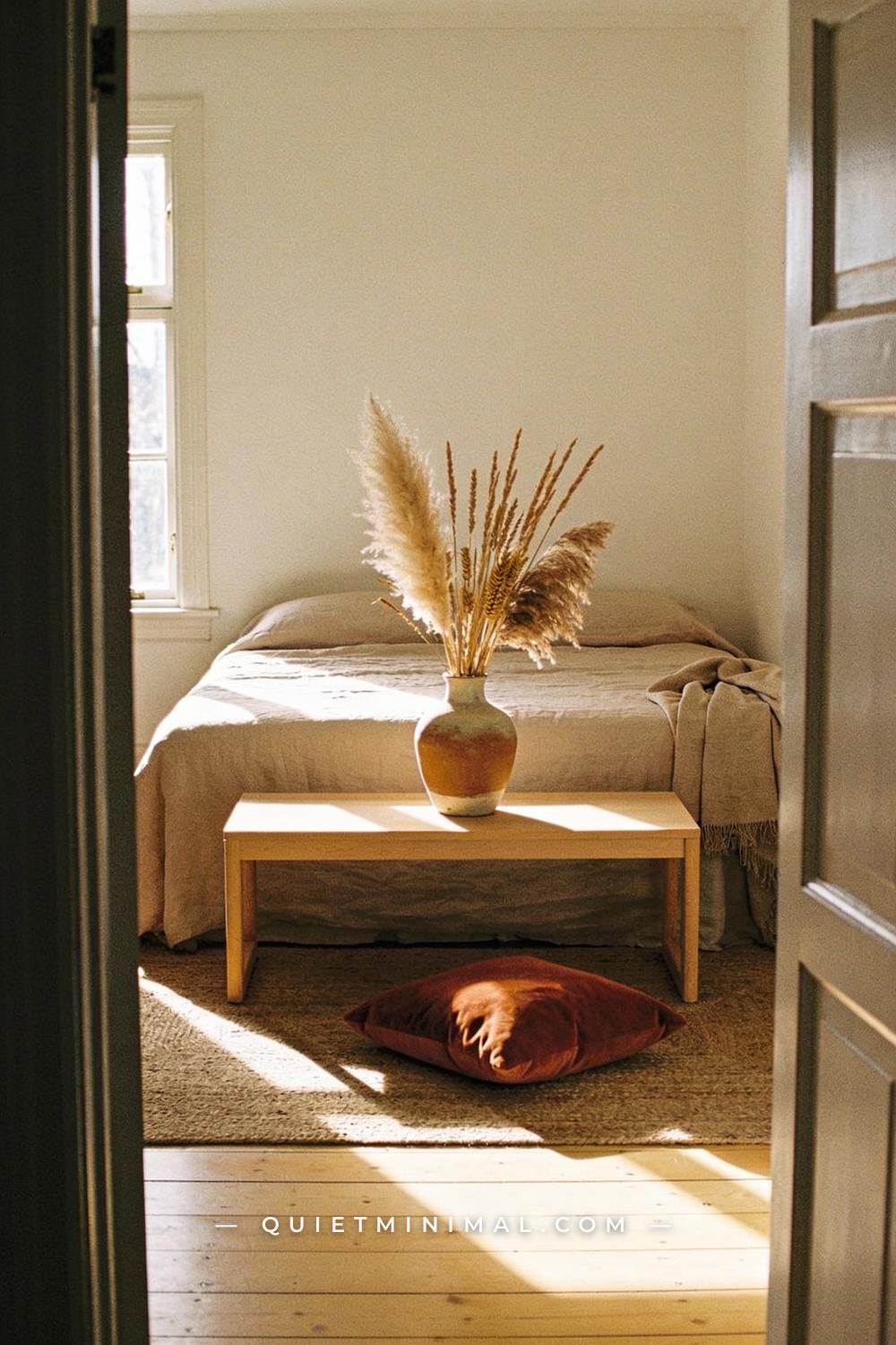 A wide establishing shot from across a bedroom taken from the doorway