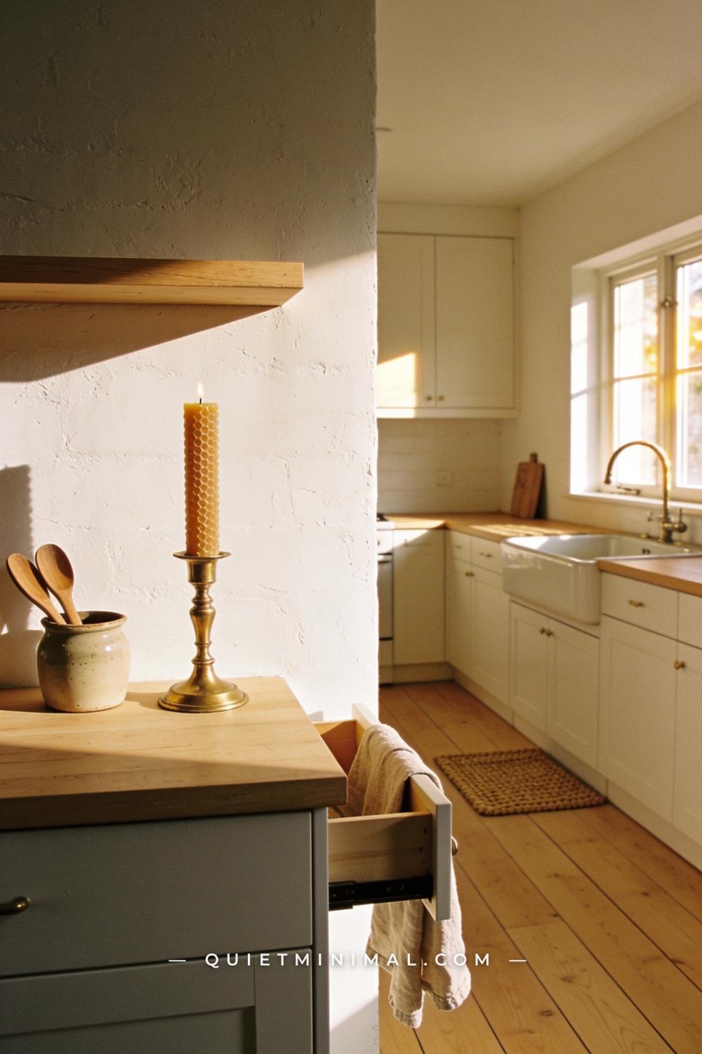A wide establishing shot from across a kitchen taken from the far wall