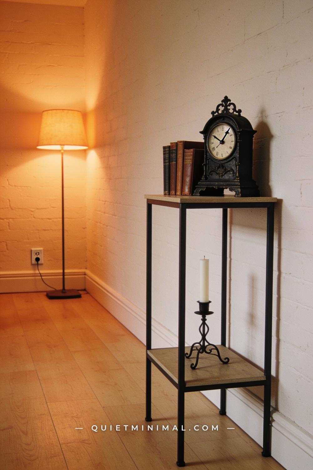 A wide establishing shot taken from across a study or living room