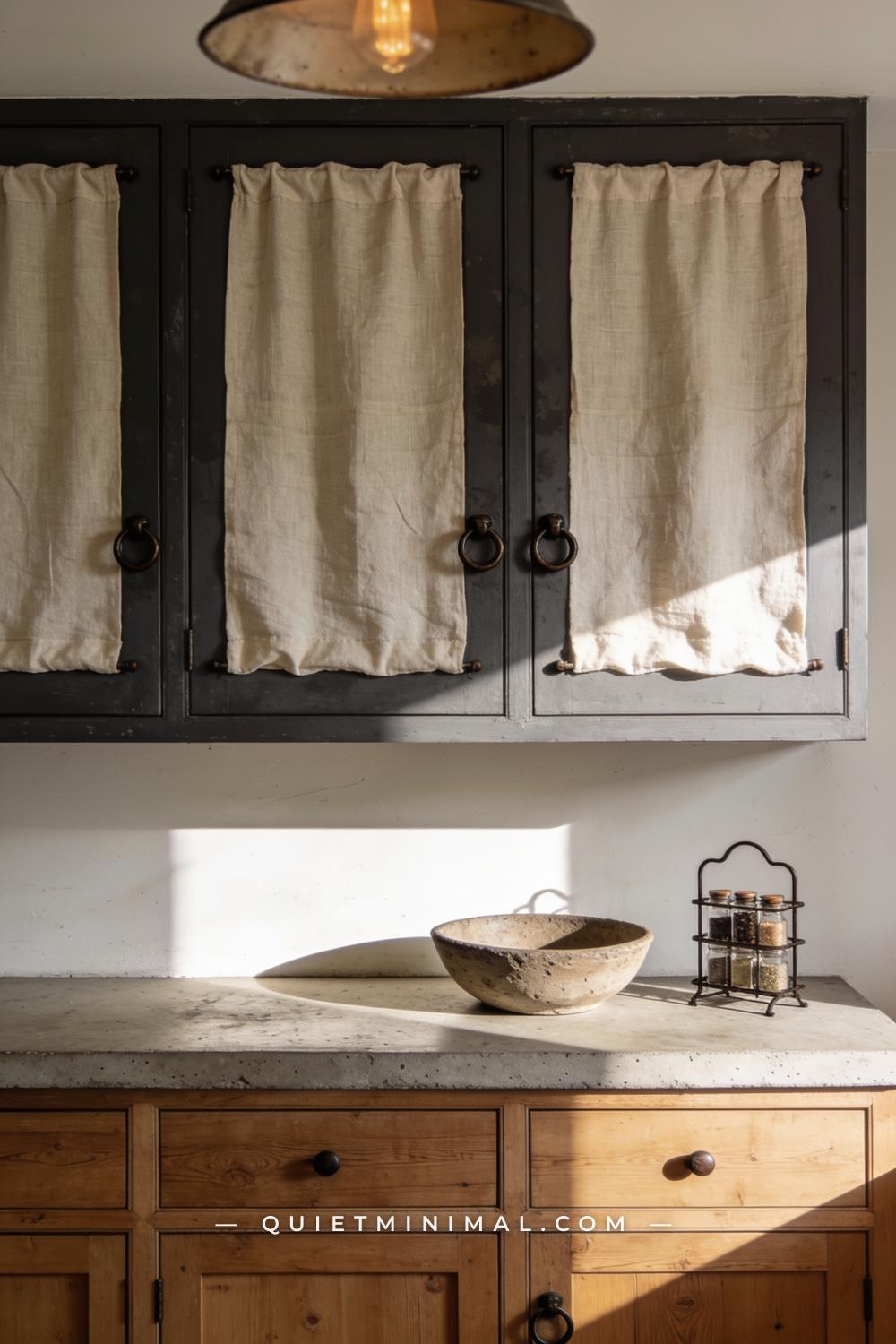 A wide establishing shot of a kitchen from a standing eye-level position