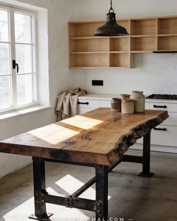Wabi-Sabi Rustic Kitchen Island Ideas With Reclaimed Wood, Raw Iron, and Rough-Hewn Edge Details