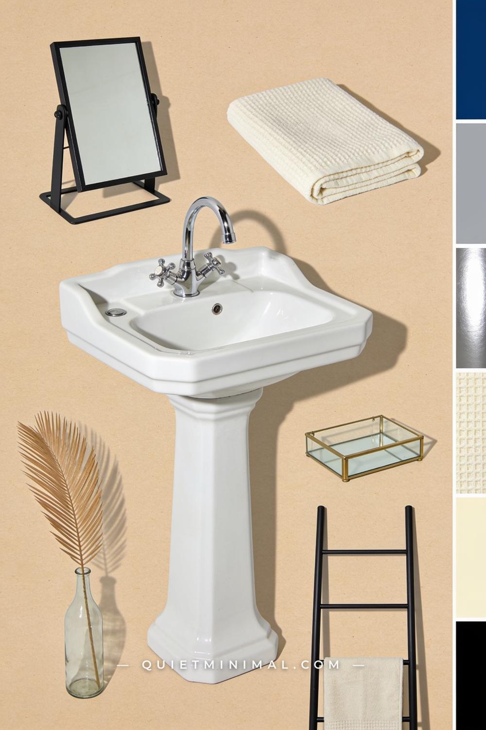 Warm Gray Floors Meet Creamy Walls — Bathroom Palette Collage